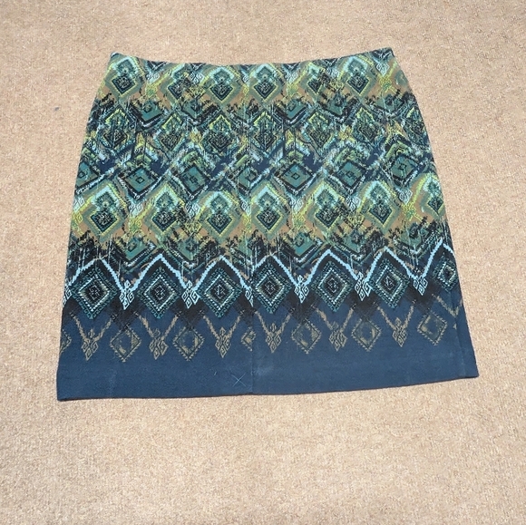 J. Jill (PL Petite Large) Pencil Skirt Geometric Print Blue Green Peacock NWT - Picture 2 of 8